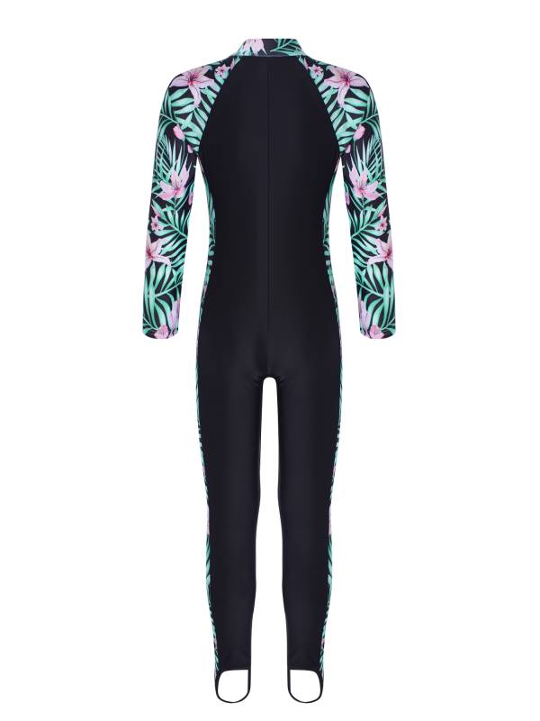 Kids Girls Long Sleeves Zipper Rash Guard One Piece Swimsuit thumb