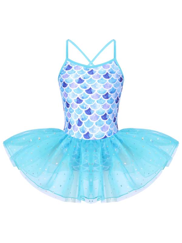 Kids Girls Glitter Mermaid Costume Ballet Dance Leotard Tutu Dress thumb