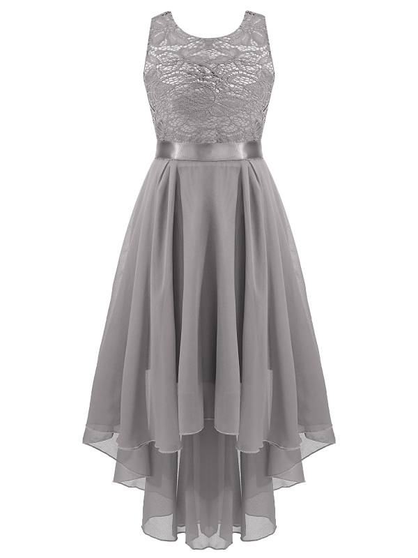 Kids Girls Sleeveless Lace Floral High-Low Chiffon Dress thumb