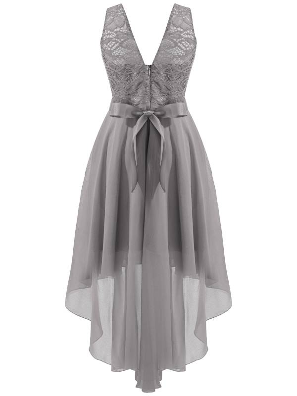 Kids Girls Sleeveless Lace Floral High-Low Chiffon Dress thumb