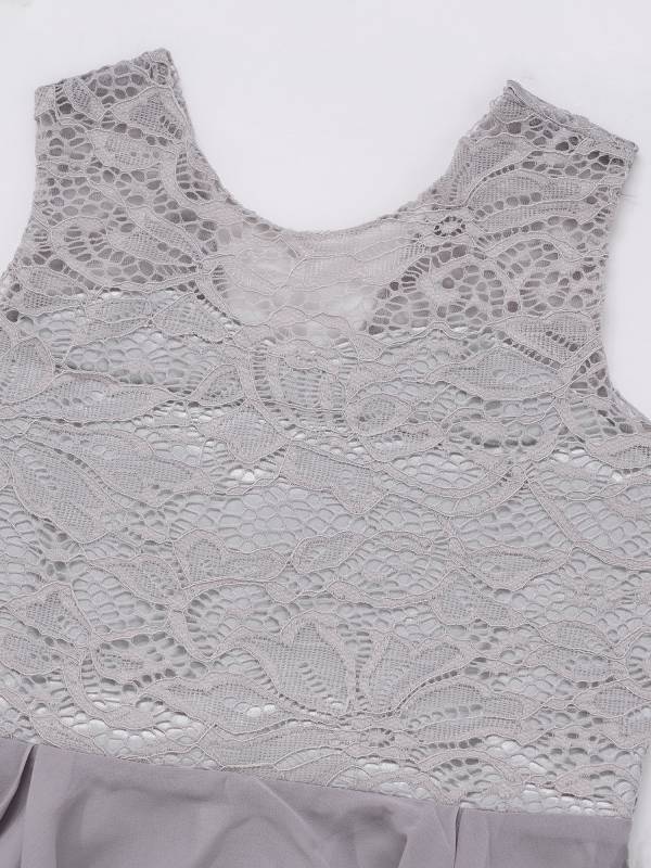 Kids Girls Sleeveless Lace Floral High-Low Chiffon Dress thumb