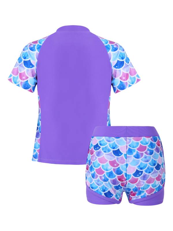 Kids Girls 2Pcs Short Sleeves Rash Guard and Shorts Swimsuit Set thumb