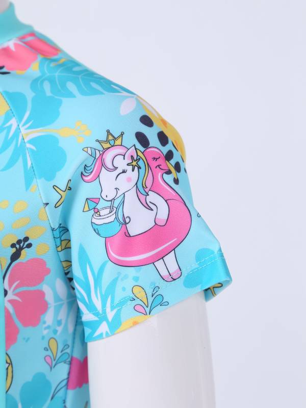 Kids Girls 2Pcs Short Sleeves Rash Guard and Shorts Swimsuit Set thumb