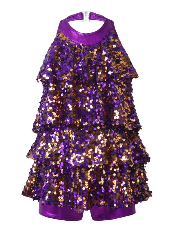 Kids Girls Backless Sequins Ballet Dance Unitard Jazz Costumes thumb
