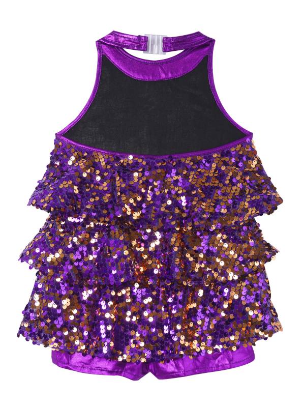 Kids Girls Backless Sequins Ballet Dance Unitard Jazz Costumes thumb