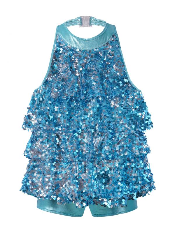 Kids Girls Backless Sequins Ballet Dance Unitard Jazz Costumes thumb
