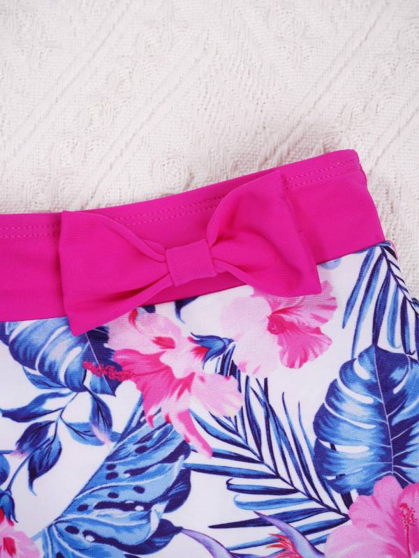 Kids Girls 3pcs One Shoulder Ruffle Top with Skirt and Briefs Swim Set thumb