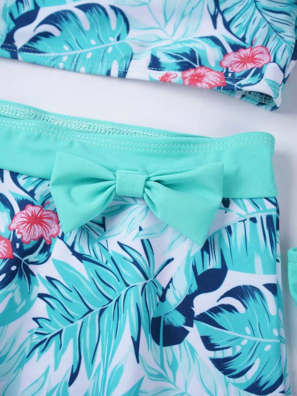 Kids Girls 3pcs One Shoulder Ruffle Top with Skirt and Briefs Swim Set thumb