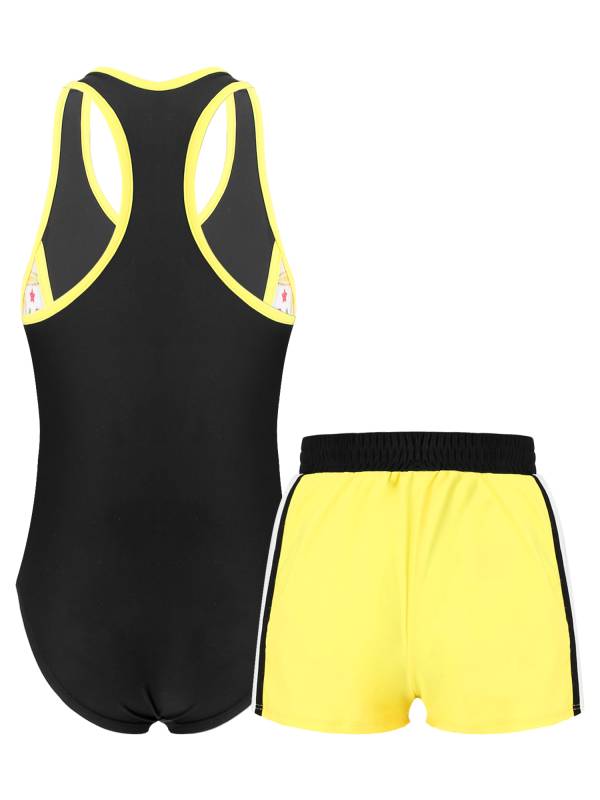 Kids Girls 2pcs Sleeveless Bodysuit and Boyshorts Swimsuit Set thumb