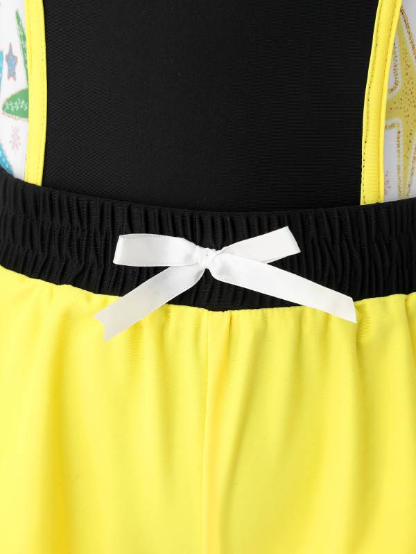 Kids Girls 2pcs Sleeveless Bodysuit and Boyshorts Swimsuit Set thumb
