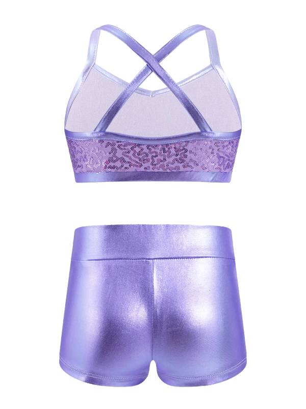 Kids Girls 2pcs Sequins Tank Top and Shorts Jazz Dance Sets thumb