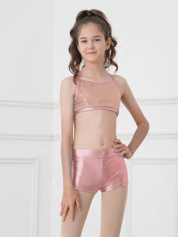 Kids Girls 2pcs Sequins Tank Top and Shorts Jazz Dance Sets thumb
