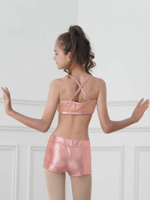Kids Girls 2pcs Sequins Tank Top and Shorts Jazz Dance Sets thumb