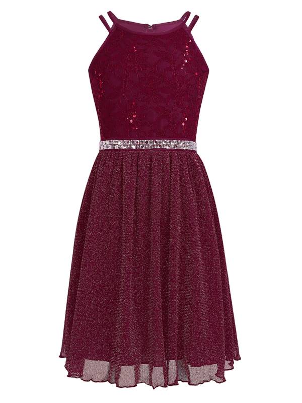 Kids Girls Sequined Floral Lace Tank Dress thumb