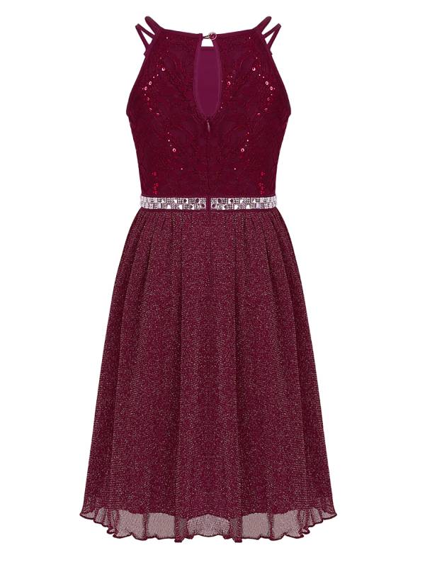 Kids Girls Sequined Floral Lace Tank Dress thumb