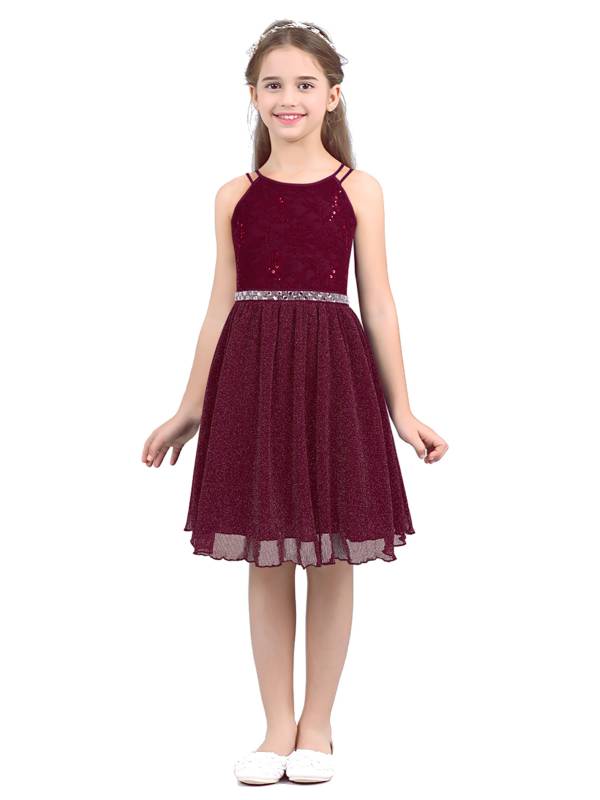 Kids Girls Sequined Floral Lace Tank Dress thumb