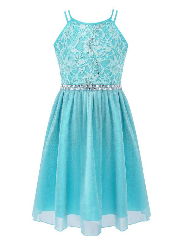 Kids Girls Sequined Floral Lace Tank Dress thumb