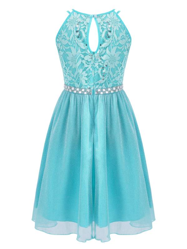 Kids Girls Sequined Floral Lace Tank Dress thumb