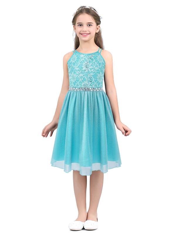 Kids Girls Sequined Floral Lace Tank Dress thumb