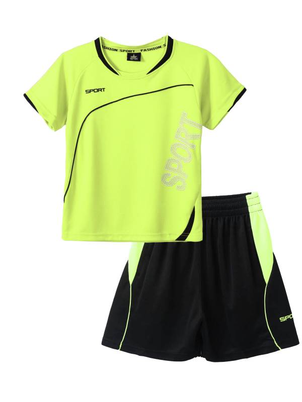 Kids Boys 2pcs Short Sleeve Net Sport Print Top and Shorts Set thumb