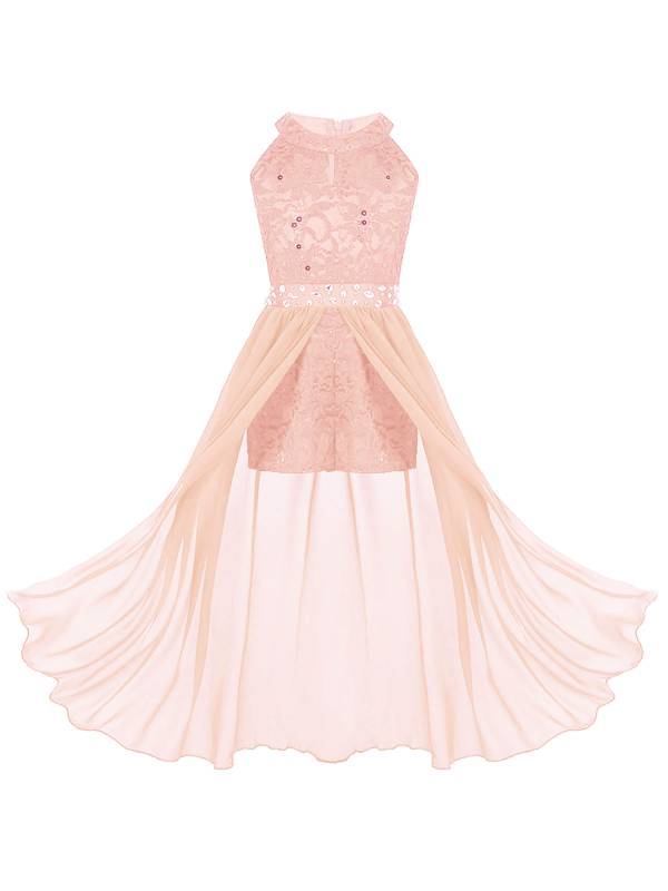 Girls Sleeveless Floral Lace Maxi Romper Prom Dress thumb