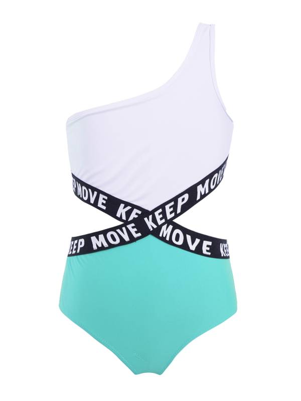 Kids Girls Letter Print Hollow Out One-piece Swimsuit thumb