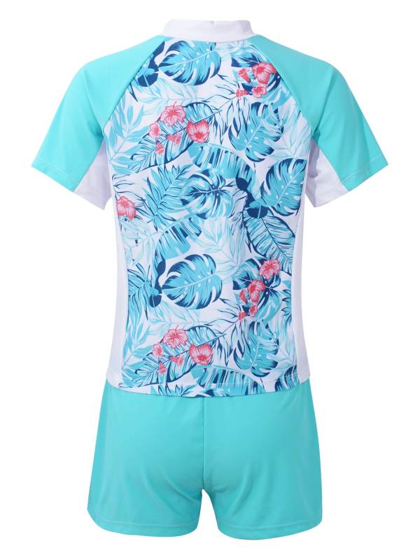 Kids Girls 2pcs Tropical Floral Print Top and Shorts Swimsuit Set thumb