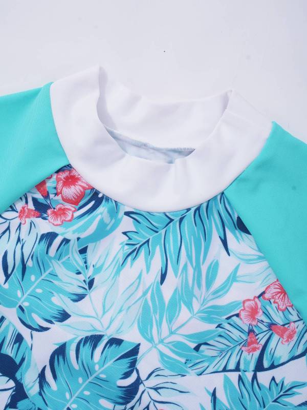 Kids Girls 2pcs Tropical Floral Print Top and Shorts Swimsuit Set thumb