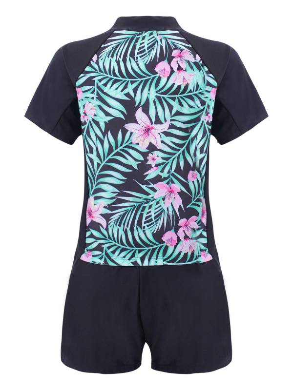 Kids Girls 2pcs Tropical Floral Print Top and Shorts Swimsuit Set thumb