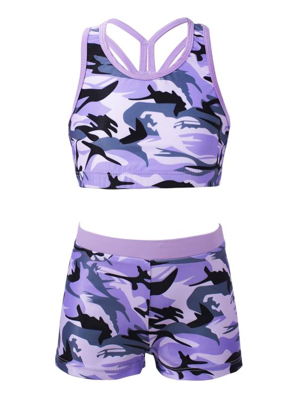 Girls Two Pieces Y-Shaped Back Top and Boyshorts Bottoms Swimsuits Set thumb