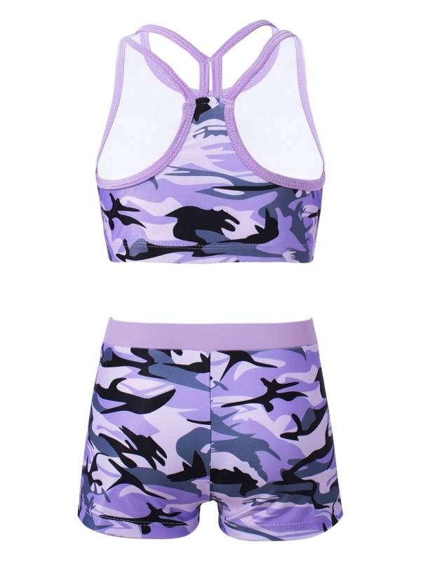 Girls Two Pieces Y-Shaped Back Top and Boyshorts Bottoms Swimsuits Set thumb