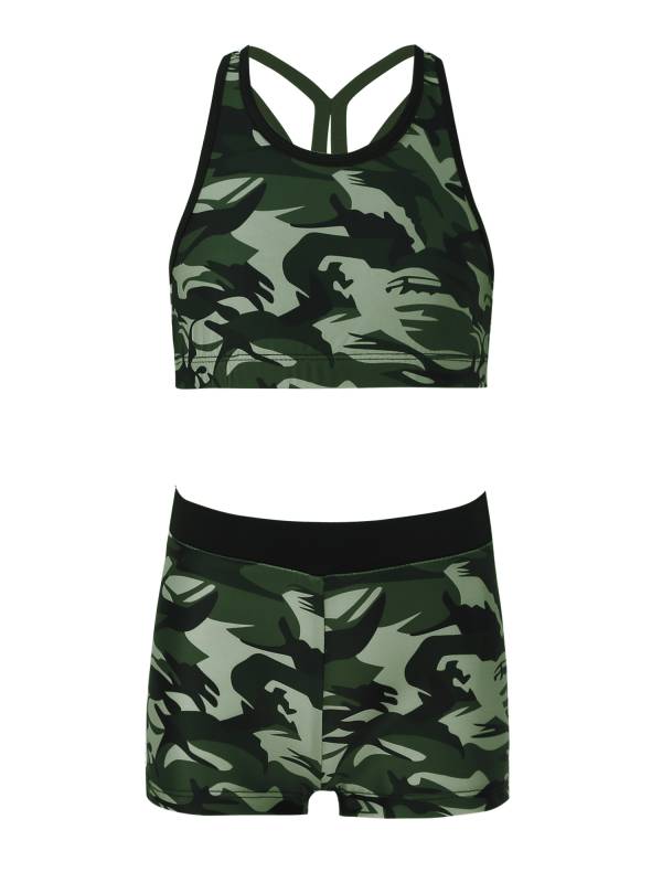Girls Two Pieces Y-Shaped Back Top and Boyshorts Bottoms Swimsuits Set thumb