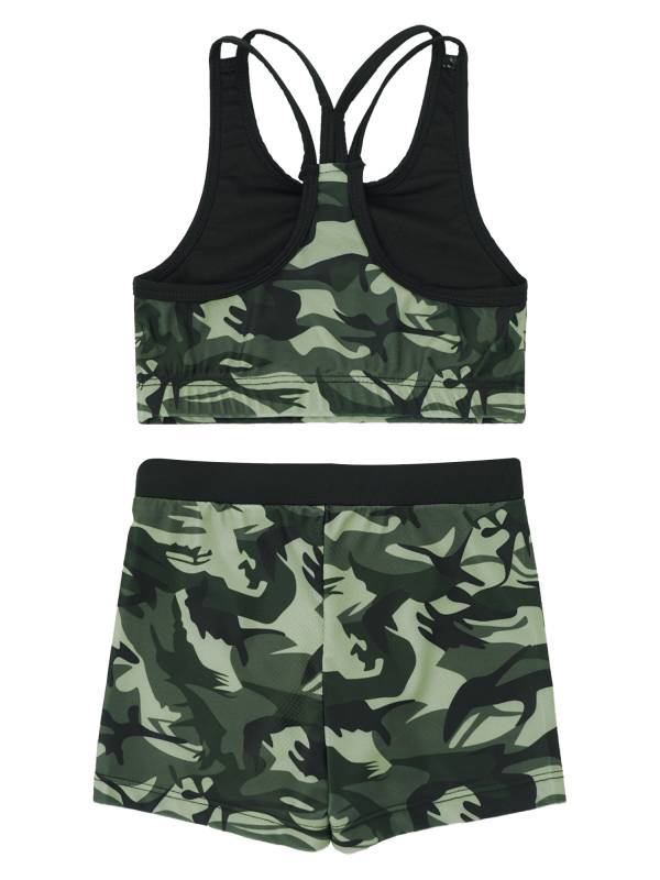 Girls Two Pieces Y-Shaped Back Top and Boyshorts Bottoms Swimsuits Set thumb