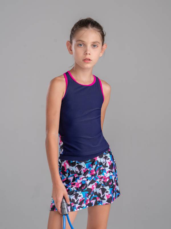 Kids Girls 2Pcs Sleeveless Top & Skirt with Built-in Shorts Sport Set thumb