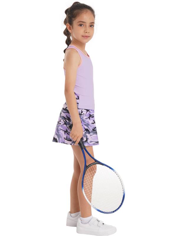Kids Girls 2Pcs Sleeveless Top & Skirt with Built-in Shorts Sport Set thumb