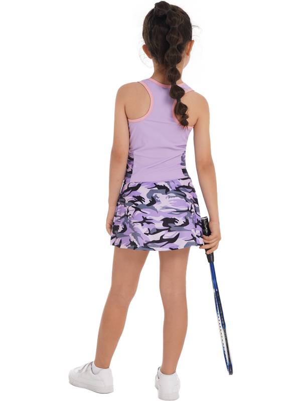 Kids Girls 2Pcs Sleeveless Top & Skirt with Built-in Shorts Sport Set thumb