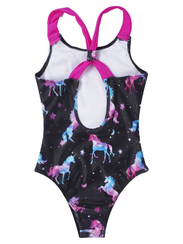 Kids Girls Sleeveless Unicorn Pattern One-Piece Swimsuit thumb