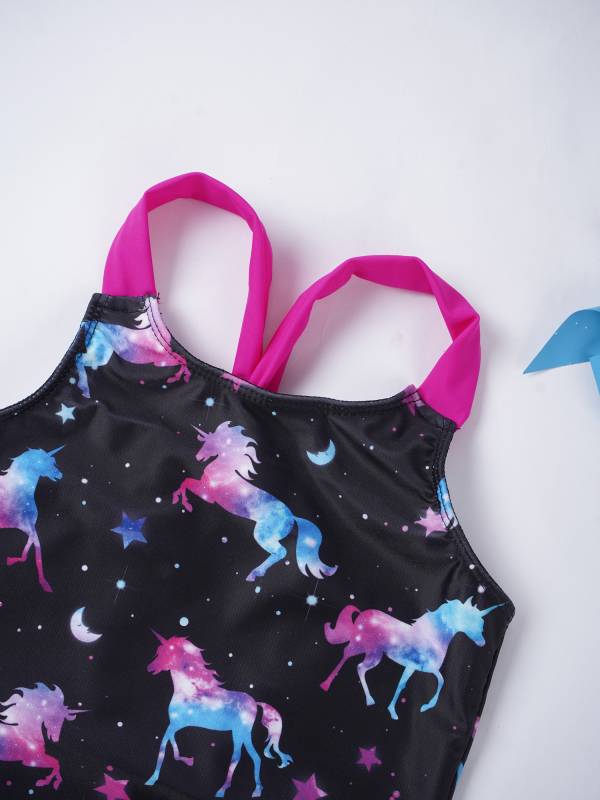 Kids Girls Sleeveless Unicorn Pattern One-Piece Swimsuit thumb