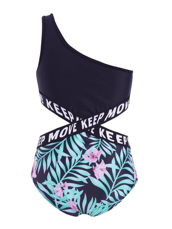 Kids Girls Letter Print Hollow Out One-piece Swimsuit thumb