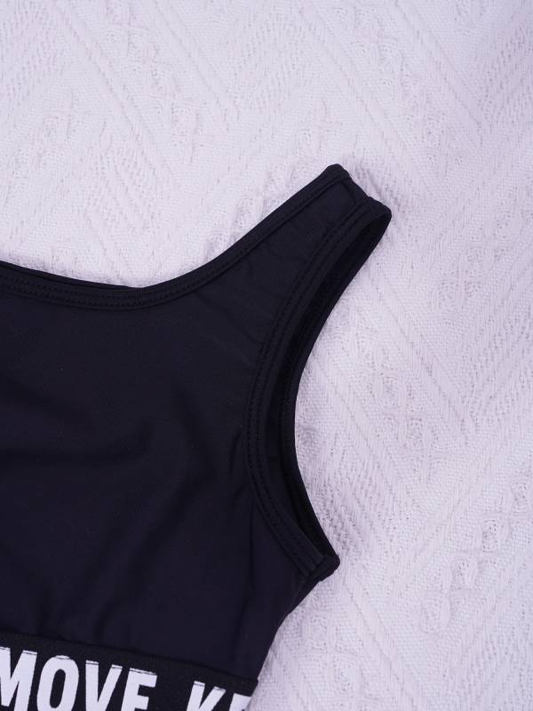 Kids Girls Letter Print Hollow Out One-piece Swimsuit thumb