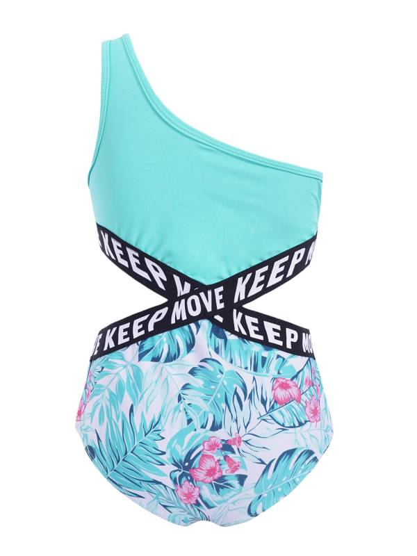 Kids Girls Letter Print Hollow Out One-piece Swimsuit thumb