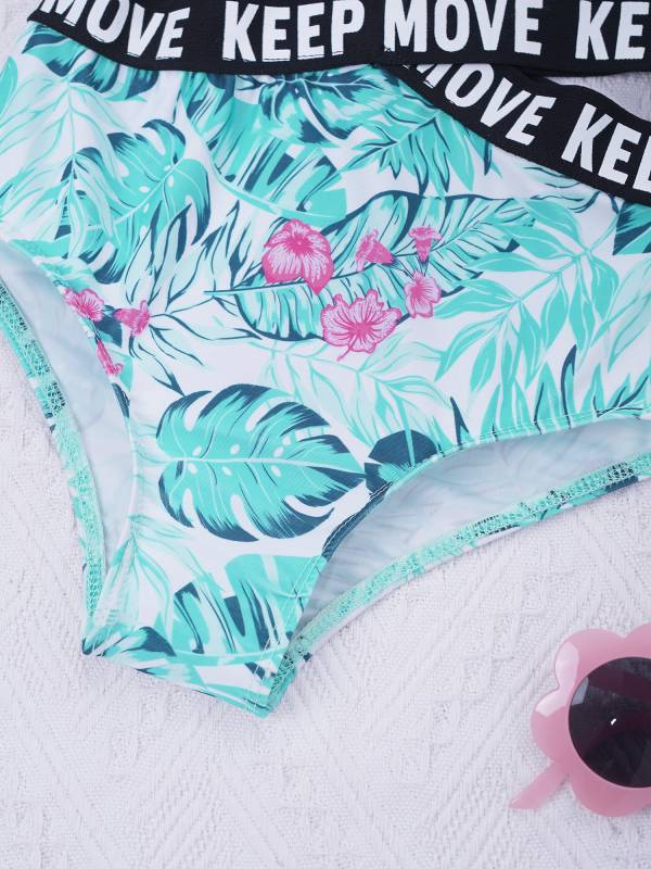 Kids Girls Letter Print Hollow Out One-piece Swimsuit thumb