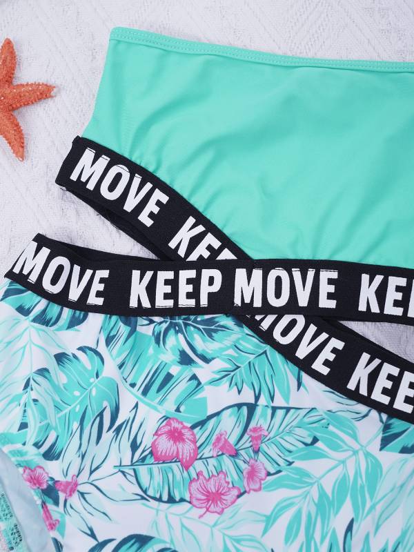 Kids Girls Letter Print Hollow Out One-piece Swimsuit thumb