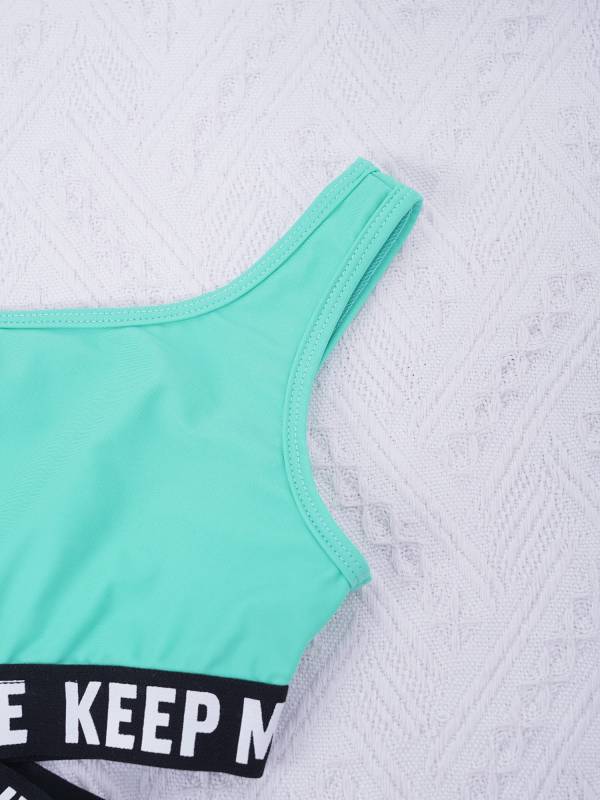 Kids Girls Letter Print Hollow Out One-piece Swimsuit thumb