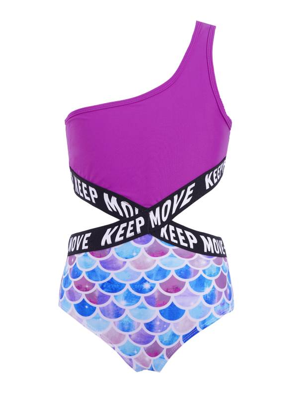 Kids Girls Letter Print Hollow Out One-piece Swimsuit thumb