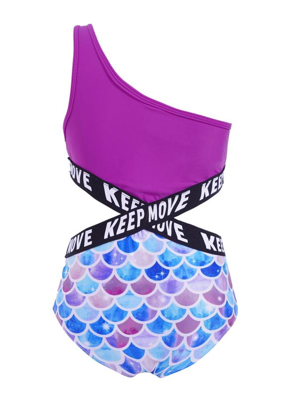 Kids Girls Letter Print Hollow Out One-piece Swimsuit thumb
