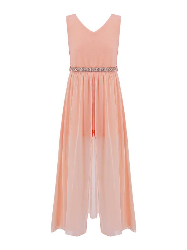 Kids Girls Sleeveless V Neck Short Jumpsuit Romper Maxi Party Dress thumb