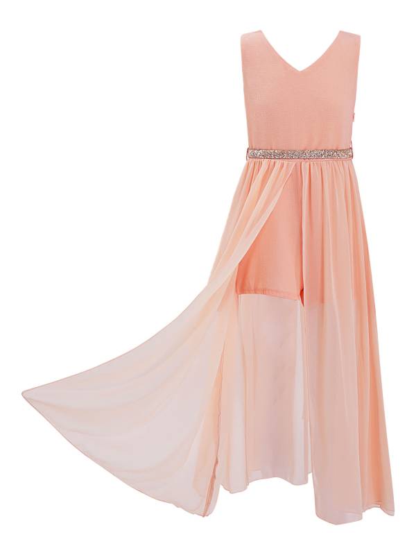 Kids Girls Sleeveless V Neck Short Jumpsuit Romper Maxi Party Dress thumb