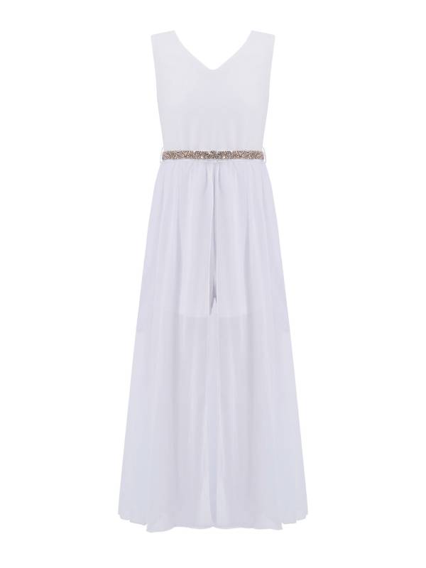 Kids Girls Sleeveless V Neck Short Jumpsuit Romper Maxi Party Dress thumb