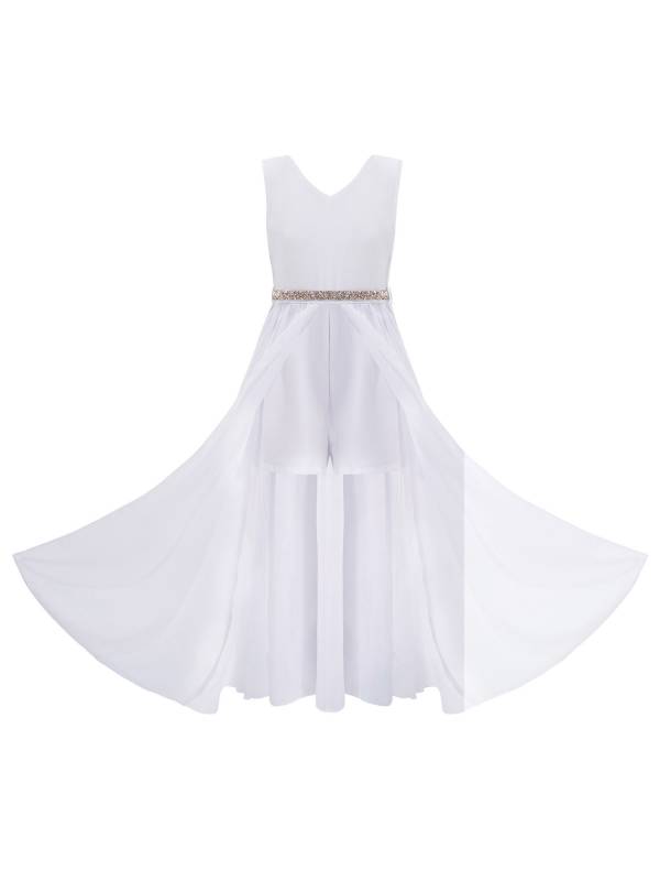Kids Girls Sleeveless V Neck Short Jumpsuit Romper Maxi Party Dress thumb